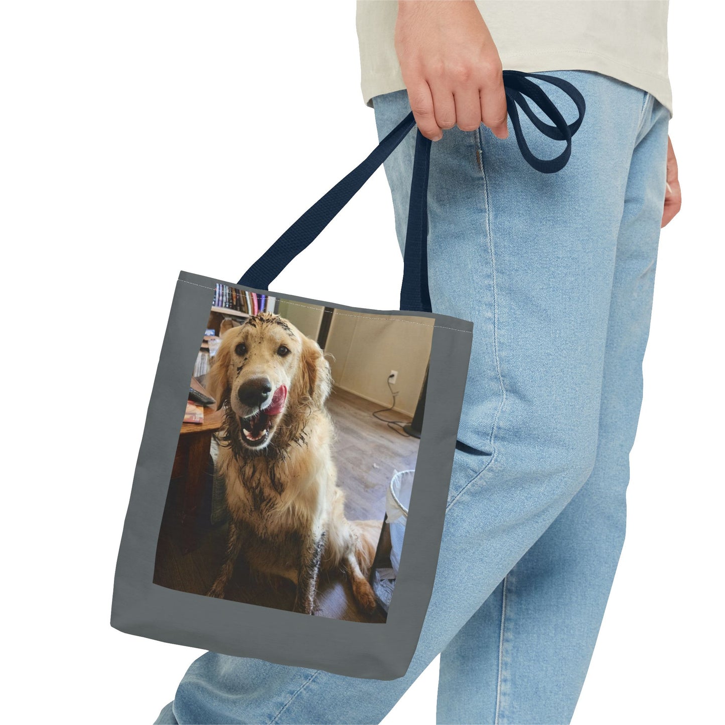 Golden Retriever Photo Tote Bag — Smiling Dog All-Over Print Tote