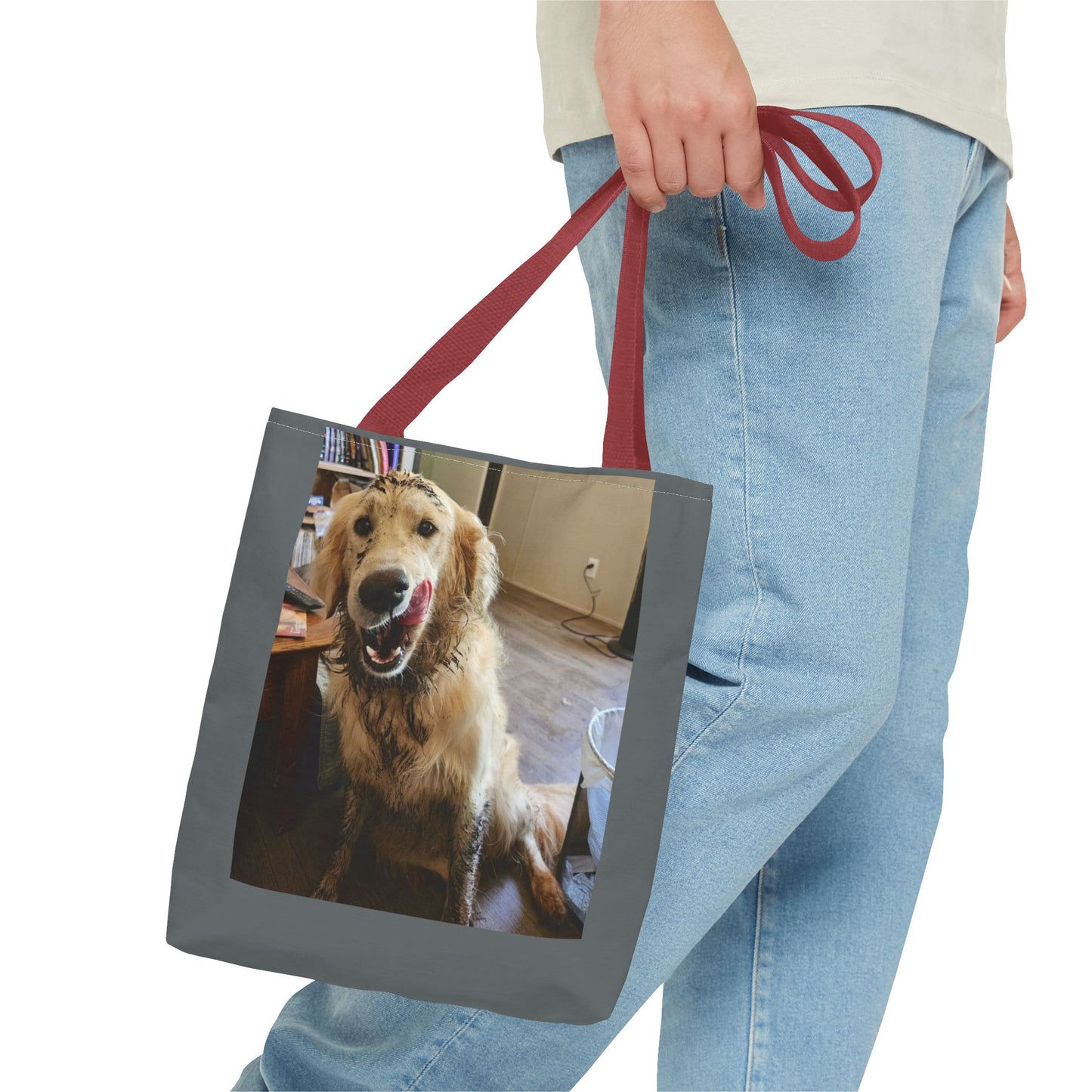 Golden Retriever Photo Tote Bag — Smiling Dog All-Over Print Tote
