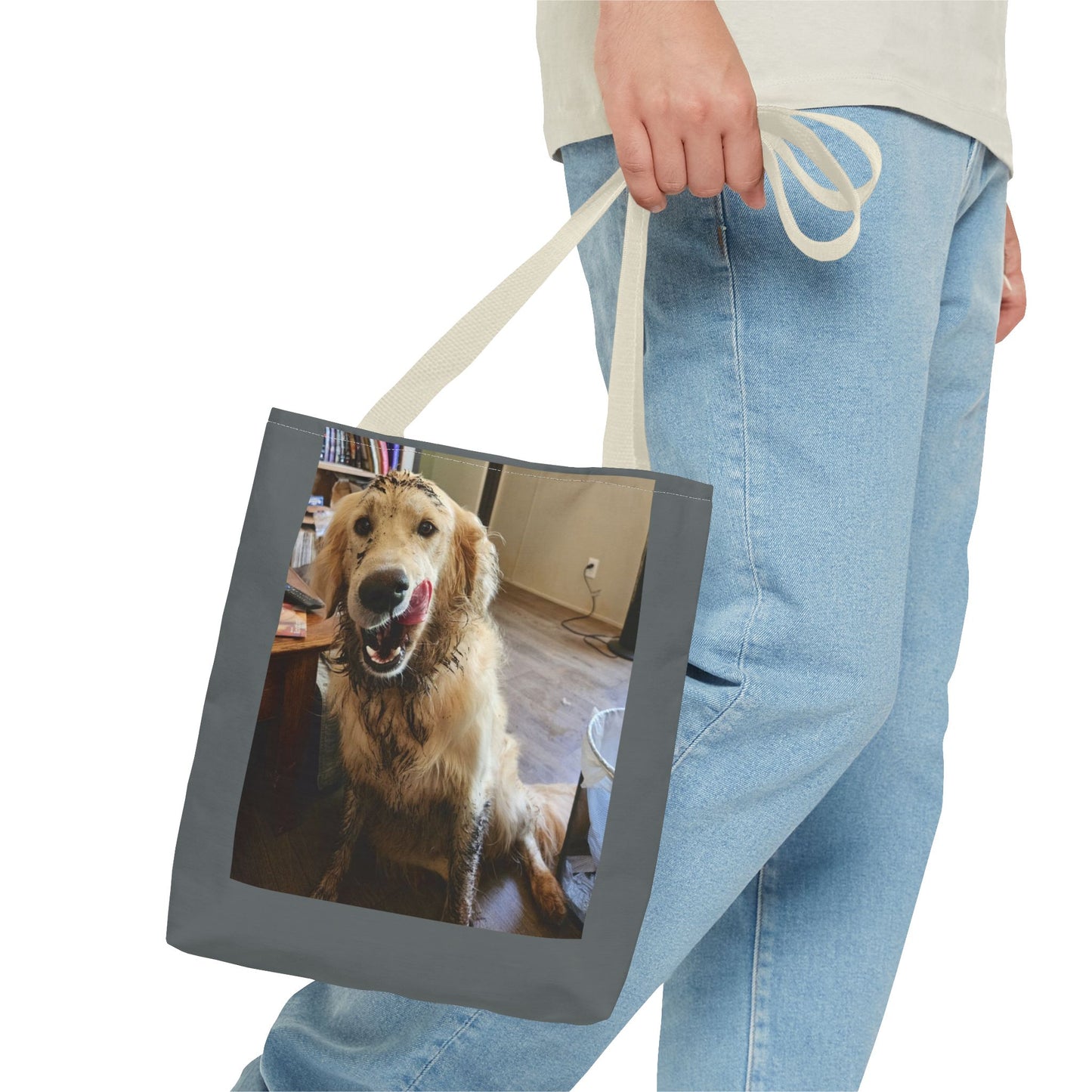 Golden Retriever Photo Tote Bag — Smiling Dog All-Over Print Tote